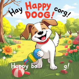 A whimsical and humorous illustration featuring a playful dog and a captivating environment