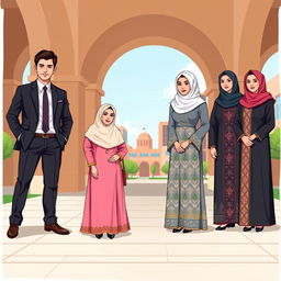 An illustration depicting the university uniforms for male and female students in Iraqi universities