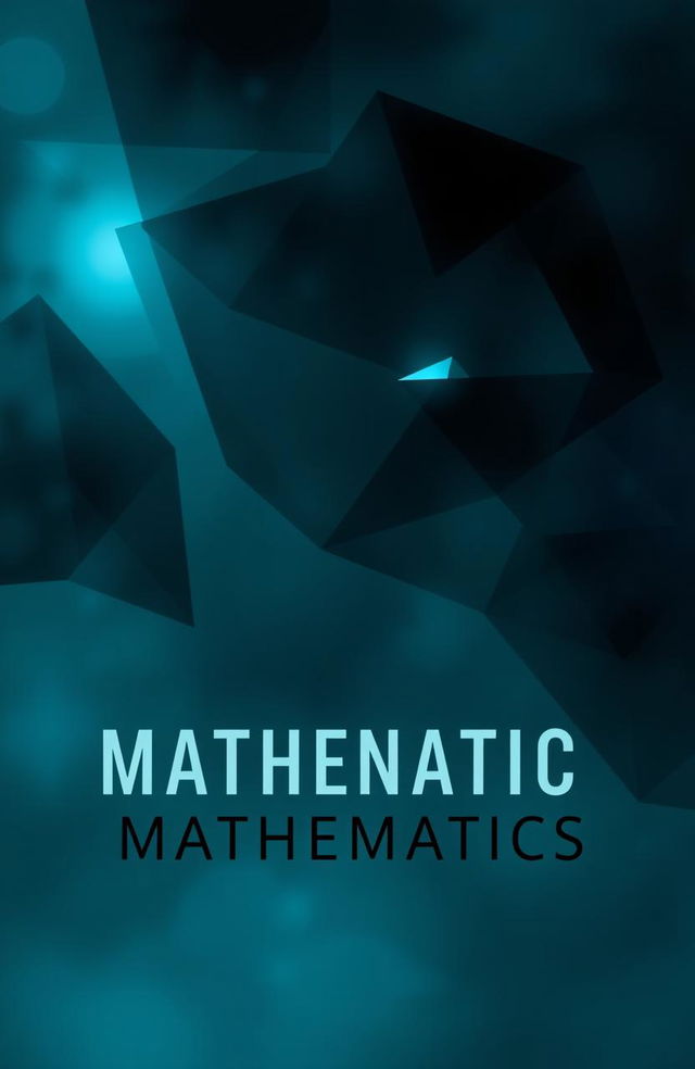 A mysterious and intriguing mathematics book cover design featuring abstract geometric shapes, dark and moody colors like deep blues and blacks, with hints of glowing light in the shapes to create a captivating visual effect