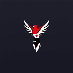A simple and modern logo design featuring a stylized falcon, utilizing the colors of the Syrian Revolution flag: red, black, and white
