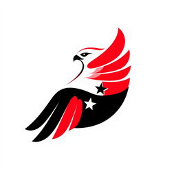 A simple and modern logo design featuring a stylized falcon, utilizing the colors of the Syrian Revolution flag: red, black, and white