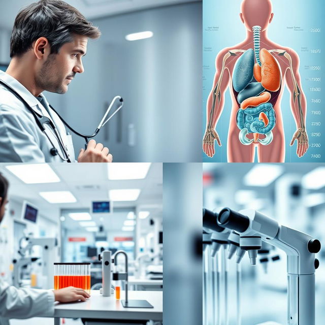 A collection of medical images showcasing various aspects of healthcare