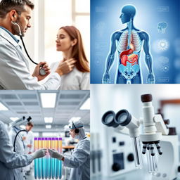 A collection of medical images showcasing various aspects of healthcare