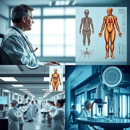 A series of medical images that capture various elements of healthcare