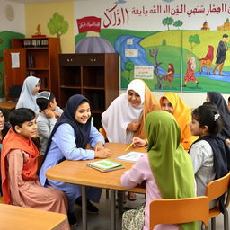 A vibrant school setting in Iran where students of diverse backgrounds engage in an inclusive reconciliation program