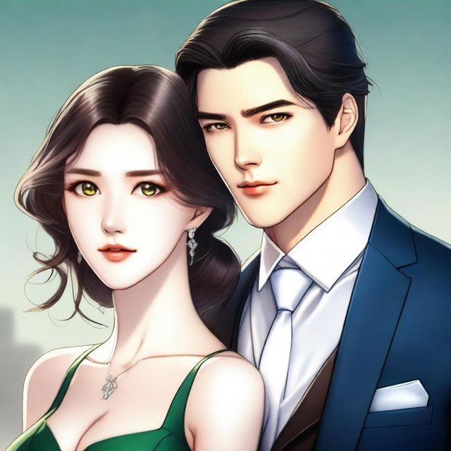 A high-quality, hyper-realistic digital art image, rendered in the style of manhwa, portrays a sophisticated couple