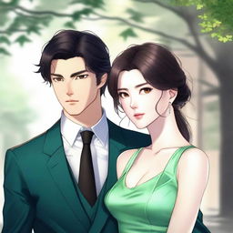 A high-quality, hyper-realistic digital art image, rendered in the style of manhwa, portrays a sophisticated couple