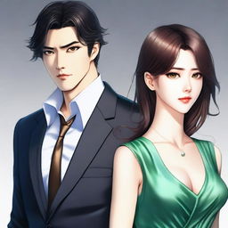 A high-quality, hyper-realistic digital art image, rendered in the style of manhwa, portrays a sophisticated couple