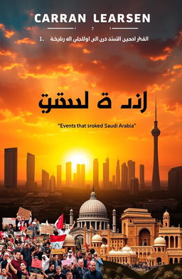 A visually striking book cover for a title named 'أحداث هزت السعودية' (Events that Shocked Saudi Arabia)