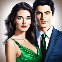 This high-quality digital art image presents a sophisticated couple in their twenties, rendered in a semi-realistic style