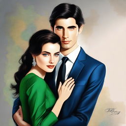 This high-quality digital art image presents a sophisticated couple in their twenties, rendered in a semi-realistic style