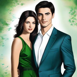 This high-quality digital art image presents a sophisticated couple in their twenties, rendered in a semi-realistic style