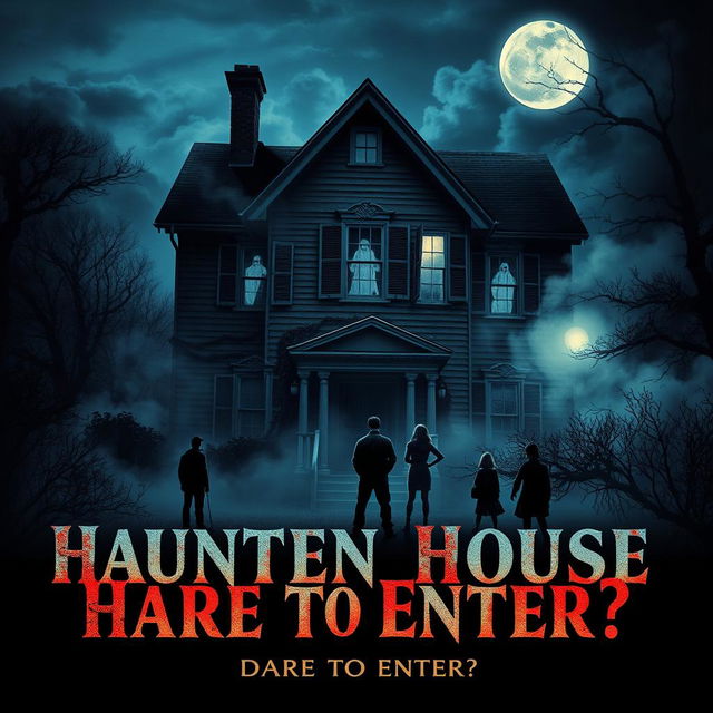 A movie poster featuring a classic haunted house surrounded by a dark, eerie atmosphere