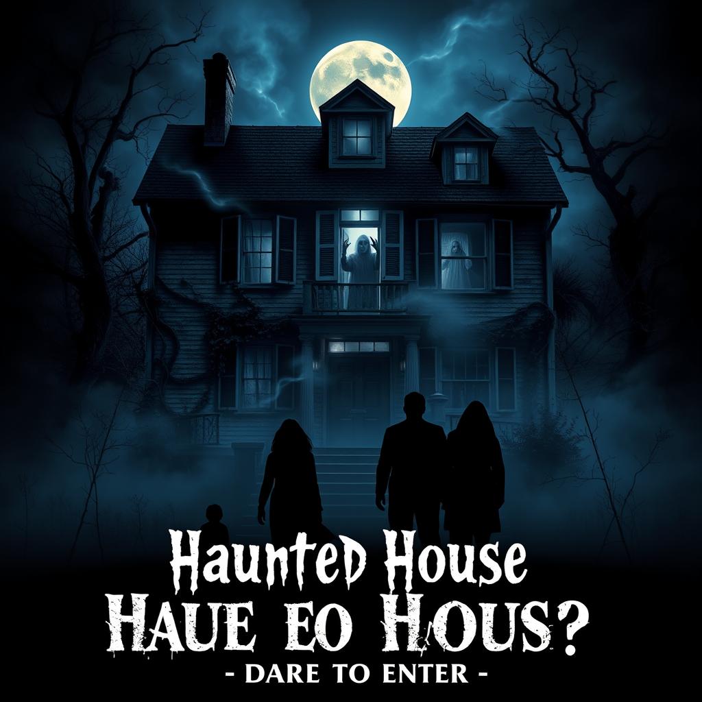 A movie poster featuring a classic haunted house surrounded by a dark, eerie atmosphere