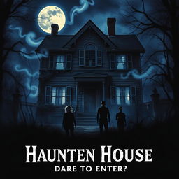 A movie poster featuring a classic haunted house surrounded by a dark, eerie atmosphere