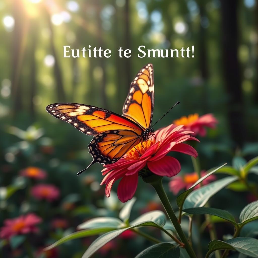 A stunningly realistic butterfly resting delicately on a vibrant flower in a natural setting, showcasing the intricate details of the butterfly's colorful wings and the surrounding lush greenery