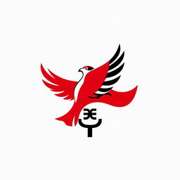 A simple and modern logo design featuring a stylized falcon emerging from a media symbol, incorporating the colors of the Syrian Revolution flag: red, black, and white
