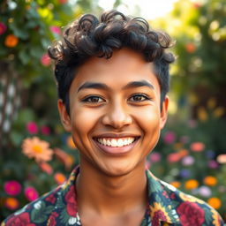 A close-up portrait of a person with a natural, infectious smile, radiating joy and positivity