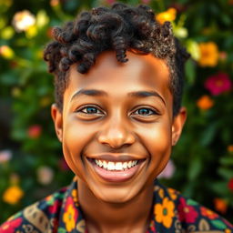 A close-up portrait of a person with a natural, infectious smile, radiating joy and positivity