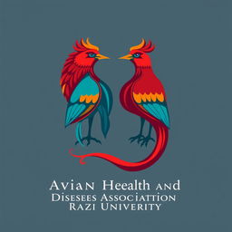 A logo design for the Avian Health and Diseases Association featuring the ancient Iranian birds, Simorgh and Homa, depicted in a harmonious and elegant way