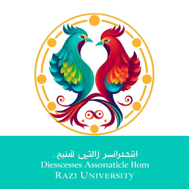 A logo design for the Avian Health and Diseases Association featuring the ancient Iranian birds, Simorgh and Homa, depicted in a harmonious and elegant way