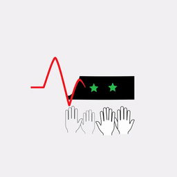 A simple and modern logo design featuring a stylized pulse line, incorporating the colors of the Syrian opposition flag: red, black, and green