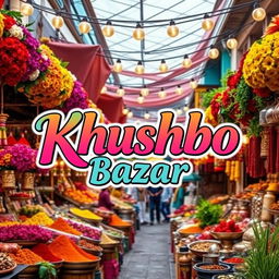 A vibrant and colorful cover photo featuring the name 'Khushbo Bazar' artistically designed in a bold and stylish font