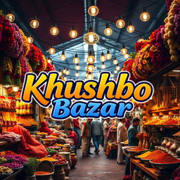 A vibrant and colorful cover photo featuring the name 'Khushbo Bazar' artistically designed in a bold and stylish font