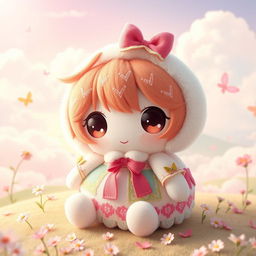 A charming and whimsical plush toy inspired by Touhou characters, featuring a cute, round design with soft, fluffy textures