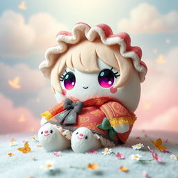 A charming and whimsical plush toy inspired by Touhou characters, featuring a cute, round design with soft, fluffy textures