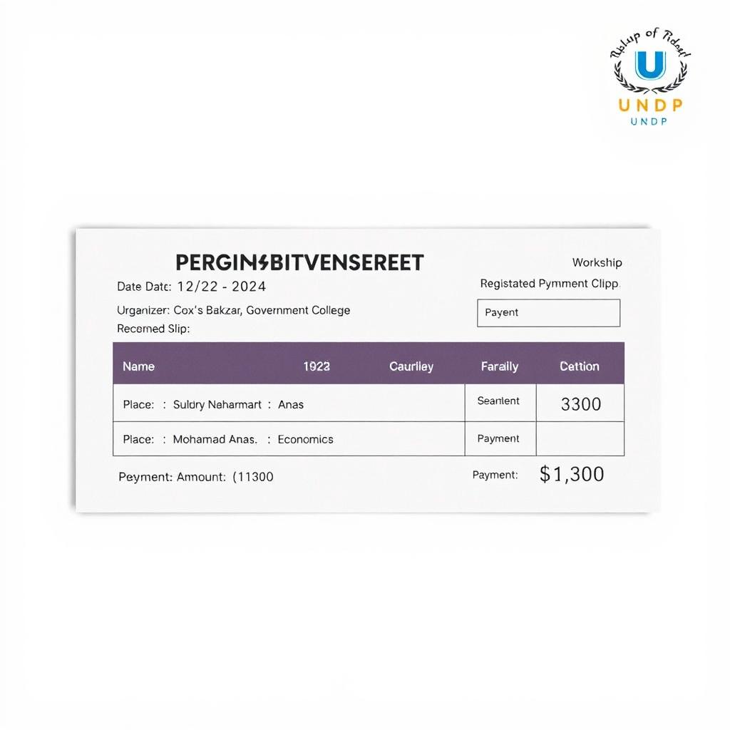 A professional-looking payment slip for a workshop registration