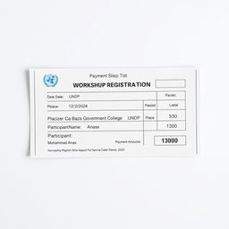 A professional-looking payment slip for a workshop registration