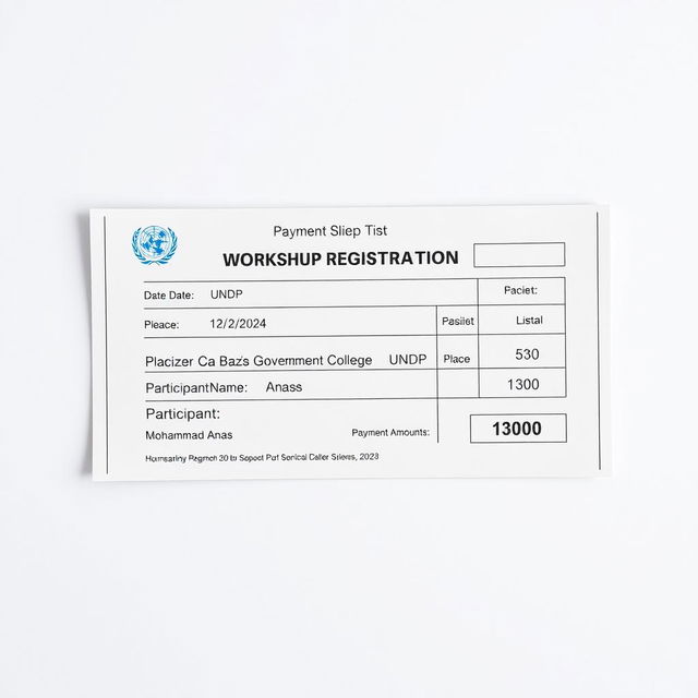 A professional-looking payment slip for a workshop registration