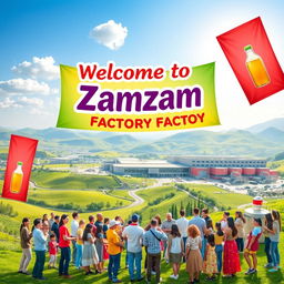 A vibrant poster showcasing a visit to the Zamzam factory in Persia