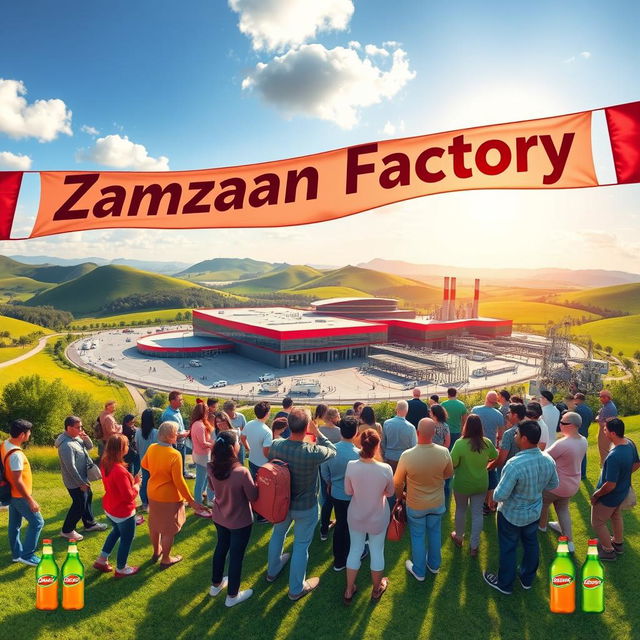 A vibrant poster showcasing a visit to the Zamzam factory in Persia