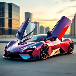 A sleek, aerodynamic, curvy futuristic sports car featuring butterfly doors