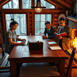A captivating scene depicting four diverse individuals representing their unique professions: a medic in scrubs with a stethoscope, a programmer with glasses typing on a laptop, a government official in a smart suit with a briefcase, and a translator with a notebook and pen