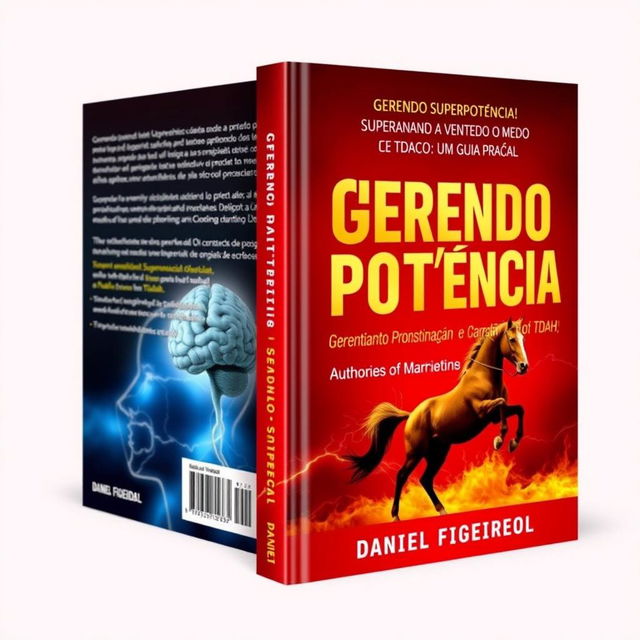 Design a book cover for a self-help and personal development book titled "Gerendo Superpotência! Superando a Procrastinação, Vencendo o Medo e Gerenciando o TDAH: Um Guia Prático"