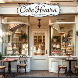 A charming pastry shop named 'Cake Heaven' with an inviting storefront