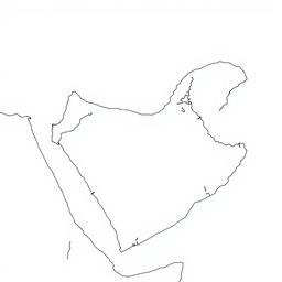 A detailed black and white outline map of the Arabian Peninsula, illustrating the external borders and internal boundaries of the countries within