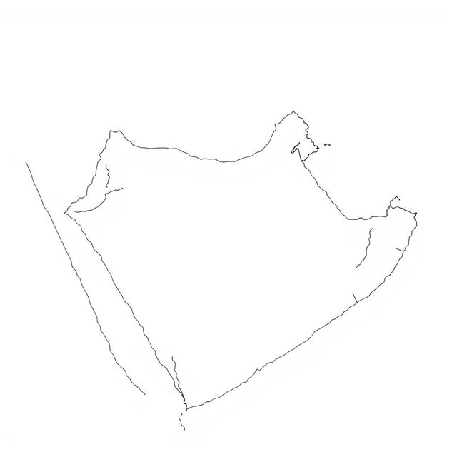 A detailed black and white outline map of the Arabian Peninsula, illustrating the external borders and internal boundaries of the countries within