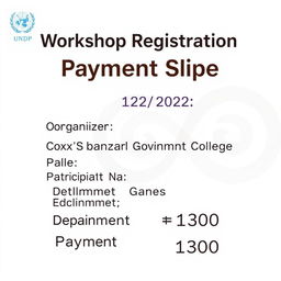 A professional-looking photo payment slip for a registration to an English and skill development workshop