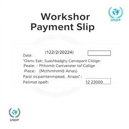 A professional-looking photo payment slip for a registration to an English and skill development workshop