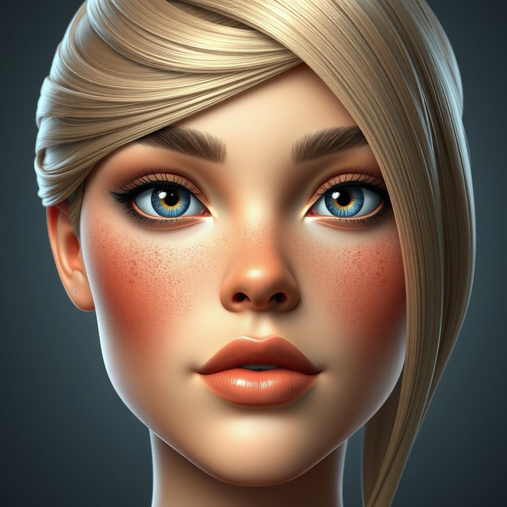 A highly detailed and realistic human face, showcasing a variety of textures