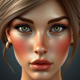 A highly detailed and realistic human face, showcasing a variety of textures