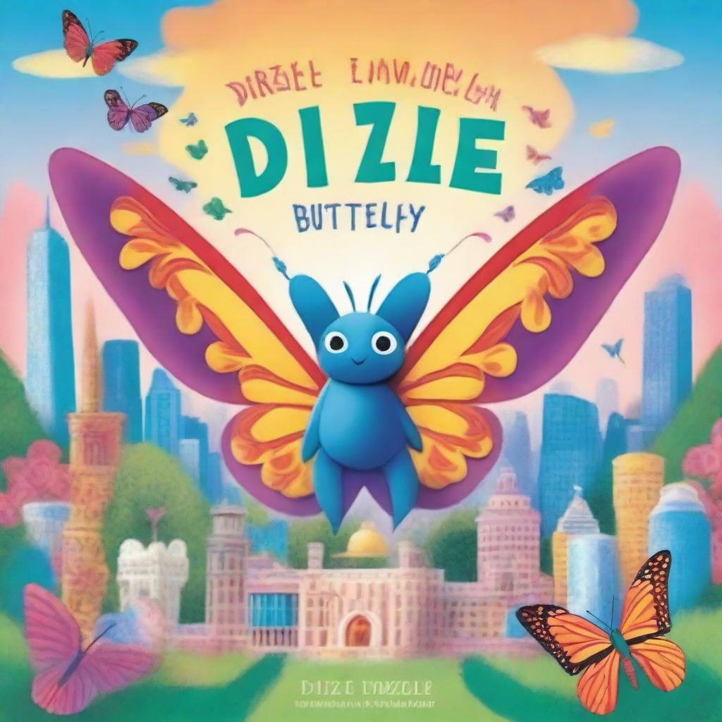 A high-quality illustration cover shows Dizzle, a vibrant butterfly, soaring against a backdrop of iconic global landmarks and diverse animals