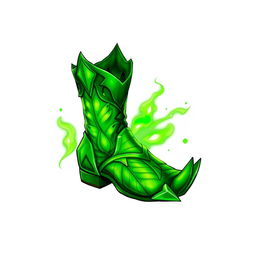 A hand-drawn leather boot inspired by Dota 2, featuring a vibrant green color with sharp, pointed ends