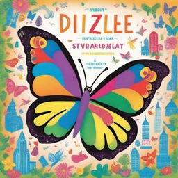 A vibrant, high-quality illustration cover displays Dizzle, a brilliantly colored butterfly, gliding against a backdrop of iconic landmarks and diverse animals from around the world, all rendered in striking, vibrant colors