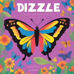 A vibrant, high-quality illustration cover presents Dizzle, a brightly colored butterfly, flying against a backdrop of iconic animals such as a giraffe, long horn Texas cow, iguana, black belly sheep, and Cayman from around the world