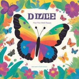 A vibrant, high-quality illustration cover presents Dizzle, a brightly colored butterfly, flying against a backdrop of iconic animals such as a giraffe, long horn Texas cow, iguana, black belly sheep, and Cayman from around the world